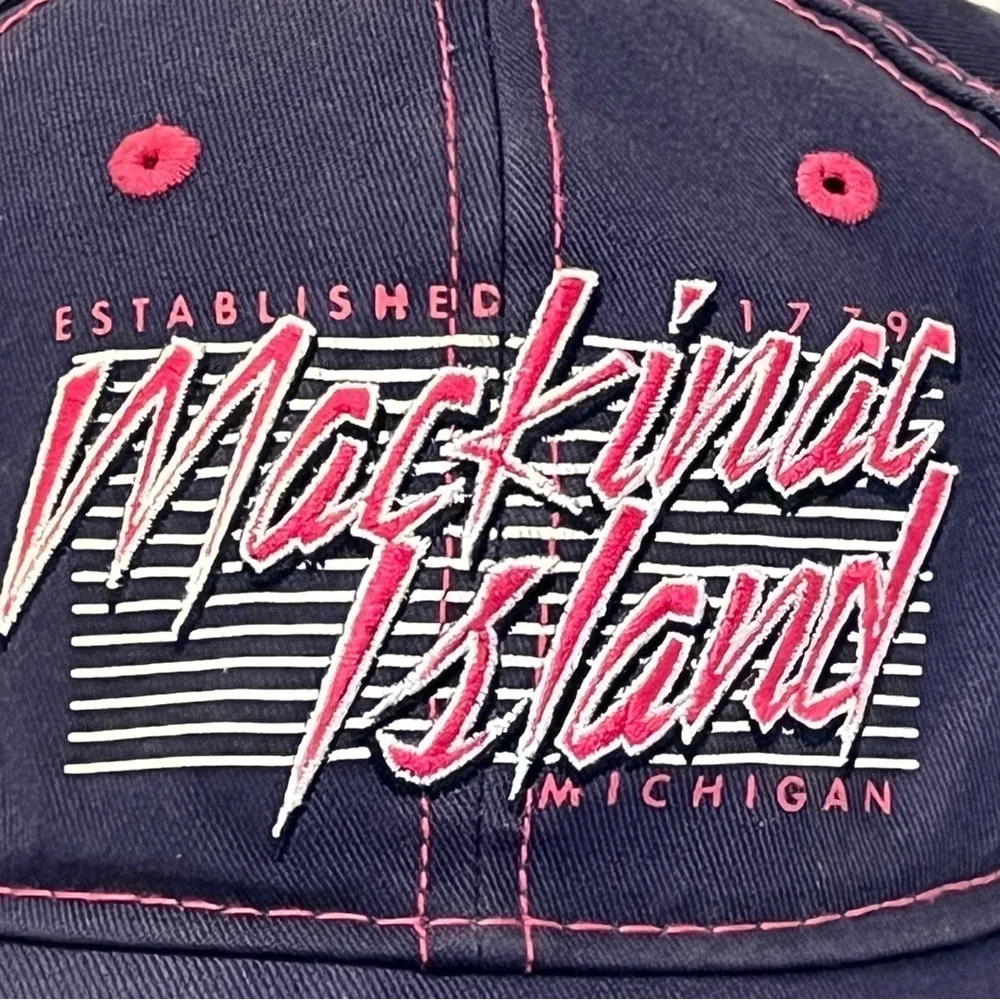 Mackinac Island Navy and Pink Women's Adjustable Cotton Ball Cap
